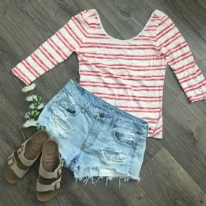 Roxy Nautical Stripe Scoop Neck 3/4 Sleeve Top